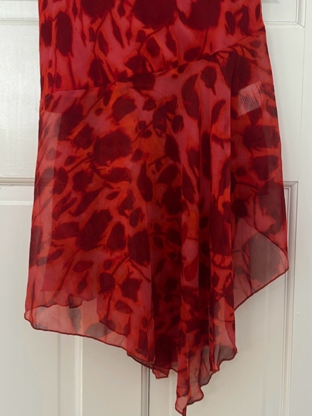 Peppermayo Red Watercolor Floral Asymmetrical Slip Midi Dress Small Size 4 - Picture 6 of 9